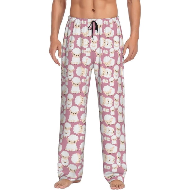 Fotbe Cartoon Sheep Pantalones de Pijama para Hombre, Pantalones de Dormir, Pantalones de Casa con Cintura Ajustable y Bolsillos-Medium