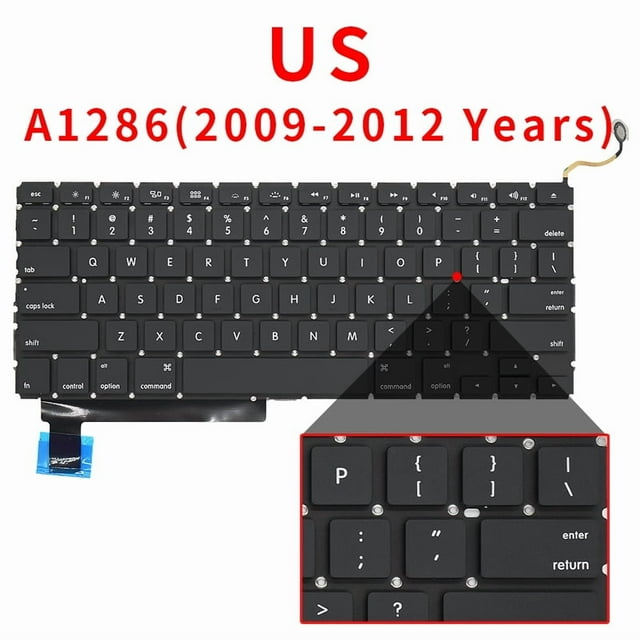 New A1286 For Macbook Pro 15" Replacement Keyboard US UK Russian French Spain Arabic Version 2009 2010 2011 2012 Year US
