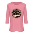 thumbnail image 4 of Women's Summer Tees Crew Neck 3/4 Length Sleeve Print Pullover Tops Vintage Casual 1976 Graphic T Shirts (XL, Pink), 4 of 4
