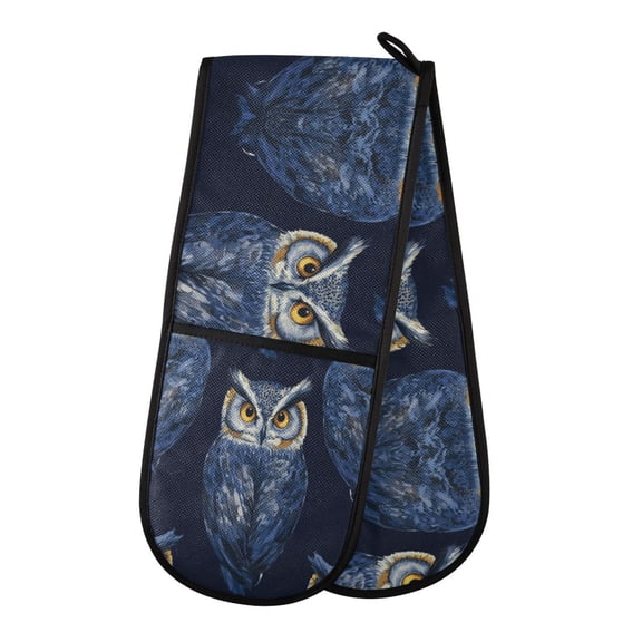 Heat-Insulating Gloves Two-Way Gloves Double Mitt Oven Mitts Suitable for Kitchen Ovens and Microwave Ovens Blue Owl