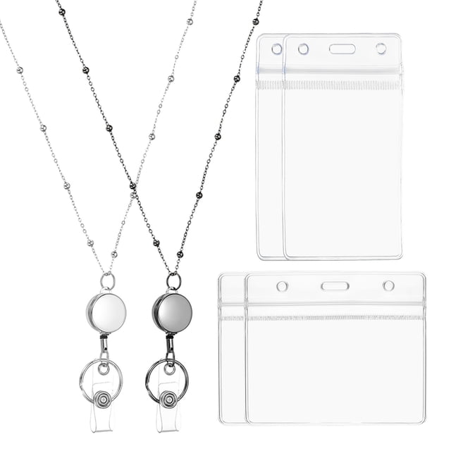 Uxcell 2 piezas de cordón de insignia redondo con 2 juegos de soporte de ID, negro/tono plateado
