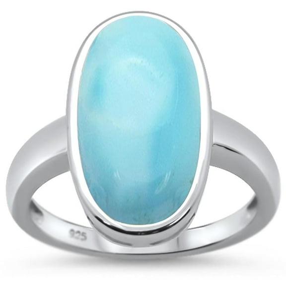 Giant Oval Natural Larimar Center Ring Sterling Silver Size 7
