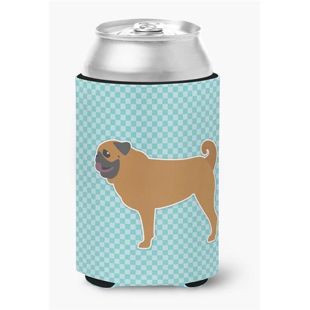 Carolines Treasures BB3747CC Pug Checkerboard Blue Can or Bottle Hugger