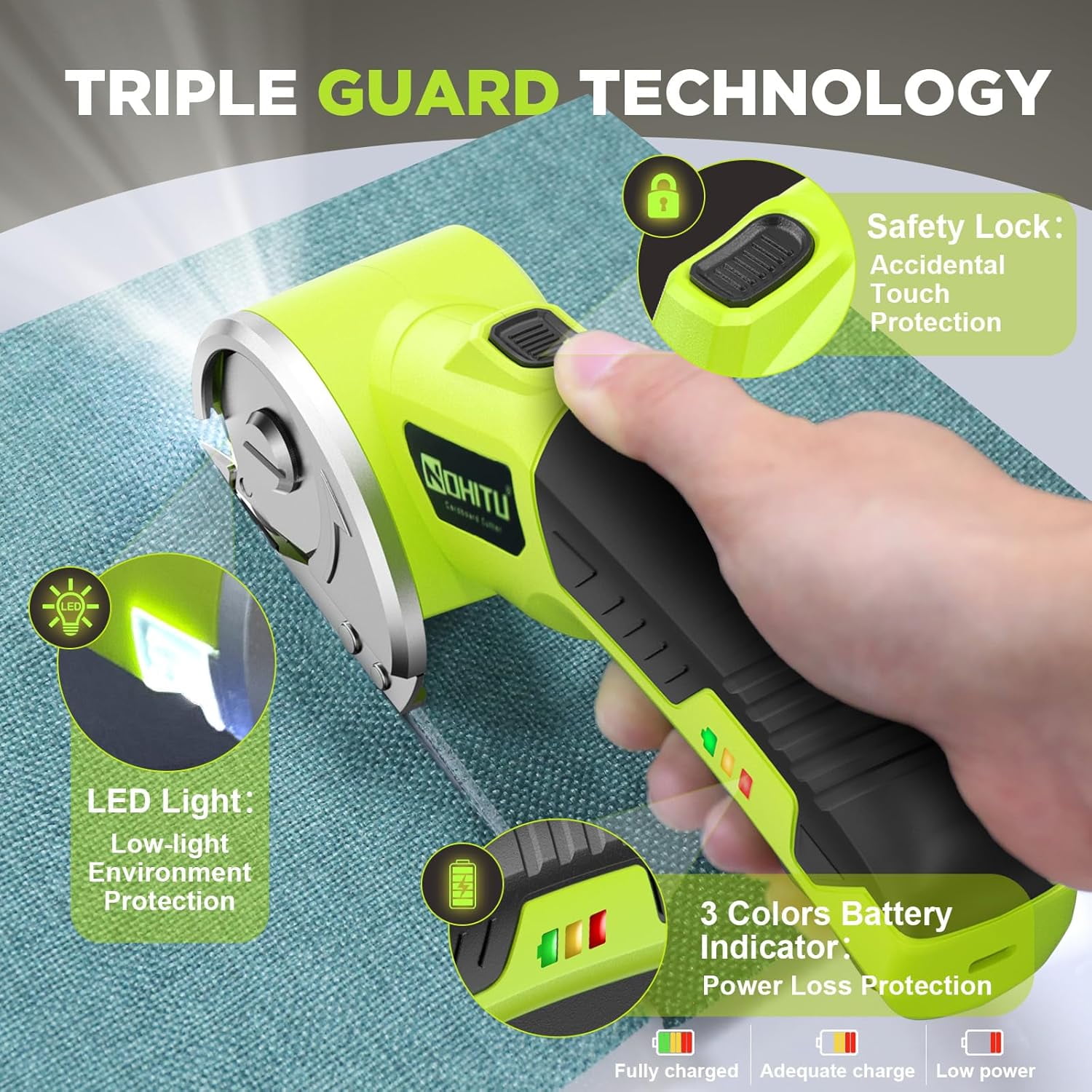 Cordless Electric Scissors: 4V Rechargeable Rotary Cardboard Cutter, 3000mAh Battery, with LED Light, Box Cutter for Fabric Carpet Carton Plastic Leather Cloth