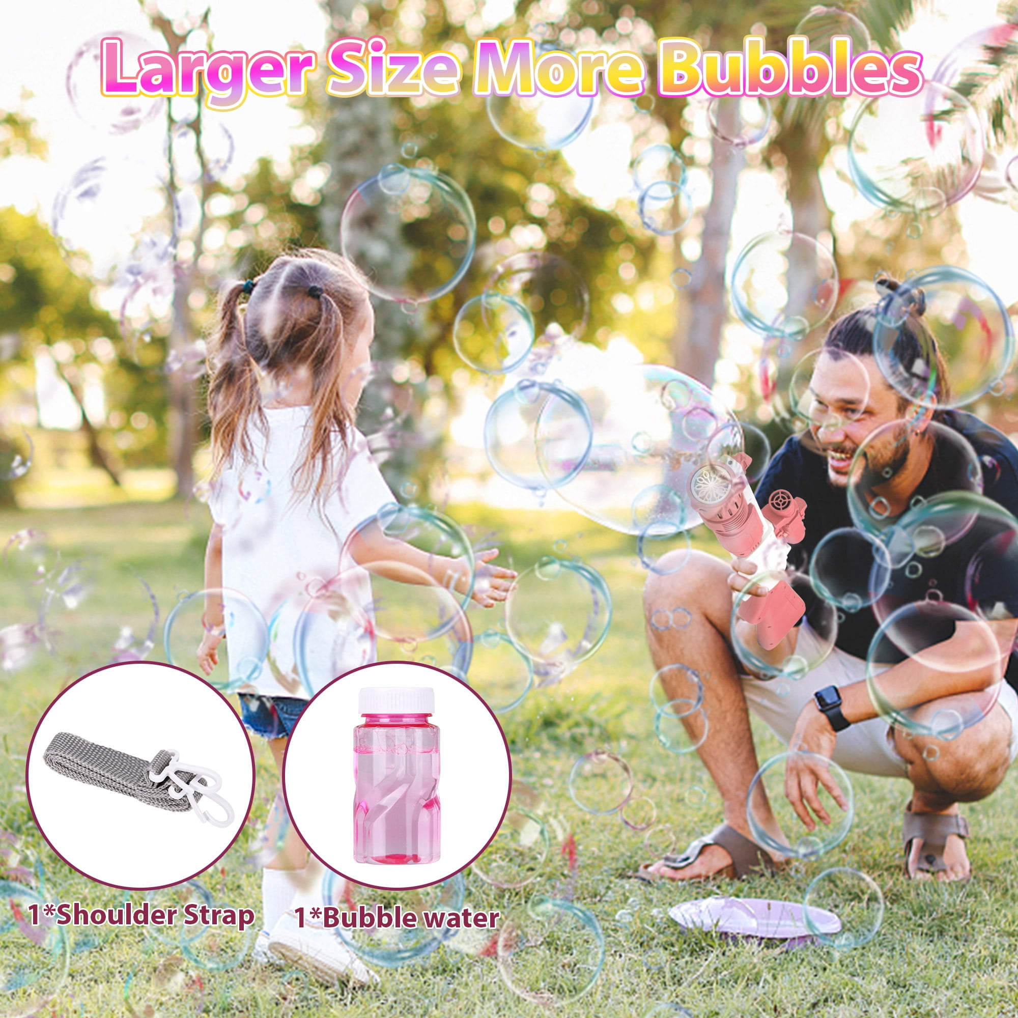 Autrucker Bennol Bubble Gun, 8 Holes Bubble Machine,Bubble Guns with 360°Leak-Proof  Design,Automatic Bubble Gun for Toddlers Children Backyard Outdoor Camping  Pink 