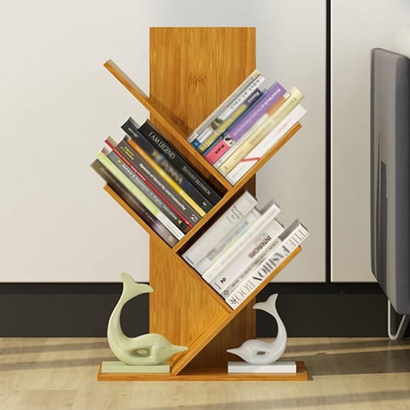 Étagère de Rangement Bibliothèque à Niveaux Séparés en Bambou Étagère au Sol Arbre Bibliothèque Grande Capacité Étagère à Marchandises/40 X 21 X 54 cm