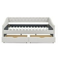 thumbnail image 5 of Full Size Daybed with 2 Drawers, Upholstered Button Tufted Sofa Bed, Copper Nailhead Trim Waved Shape Arms, Solid Wood Bed Frame with Slats Support,for Living Room and Bedroom,No Box Spring Needed, 5 of 9