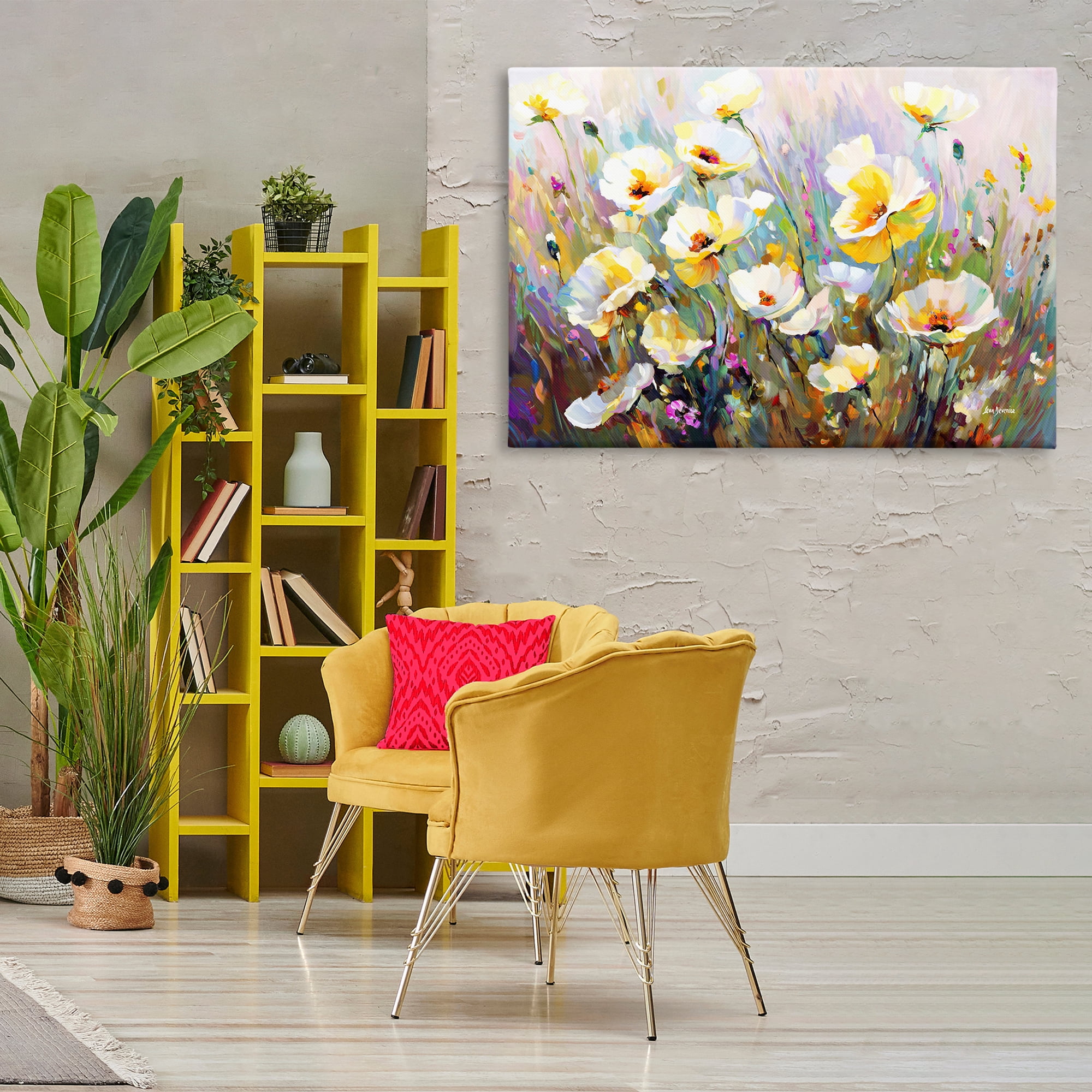 Stupell Industries Sunlit Petals Embrace Botanical & Floral Painting Gallery Wrapped Canvas Art Print Wall Art, 45 x 30