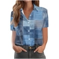 thumbnail image 2 of Button Down Shirt for Women Abstract Vertical Stripe Graphic Collared Neck Short Sleeve Professional Office Workwear Classic Relaxed Fit Blouse, 2 of 6
