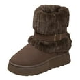 thumbnail image 5 of Platform Snow Boots for Women Suede Cozy Plush Fold Over Slip on Winter Mid Calf Booties with Ankle Strap Coffee Size 7.5, 5 of 5