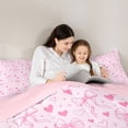 thumbnail image 4 of Erosebridal Dreamy Pink Bow Tie Full Size Comforter Sets 3 Pieces for Girls,Kids Teens Cartoon Love Heart Bedding Sets,Pink Reversible,Super Cozy Room Decor, 4 of 6