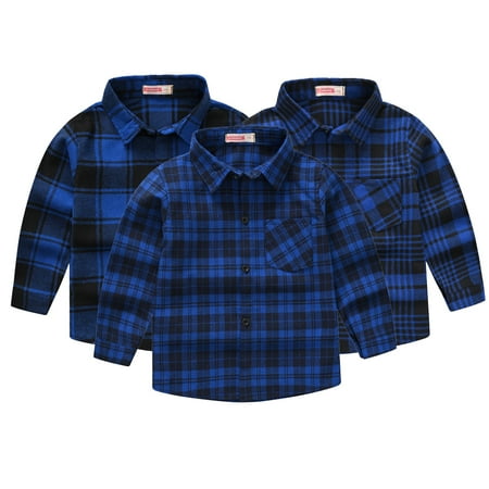 

KYAIGUO 1-12T Kids Boys Plaid Casual Shirt Baby Spring Long Sleeve Button down Cotton Shirts Toddler Lapel Woven Dress Shirt