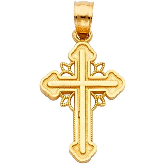 TGDJ Solid 14K Yellow Gold Classic Tiny Cross Pendant Charm Religious (18x15 mm)
