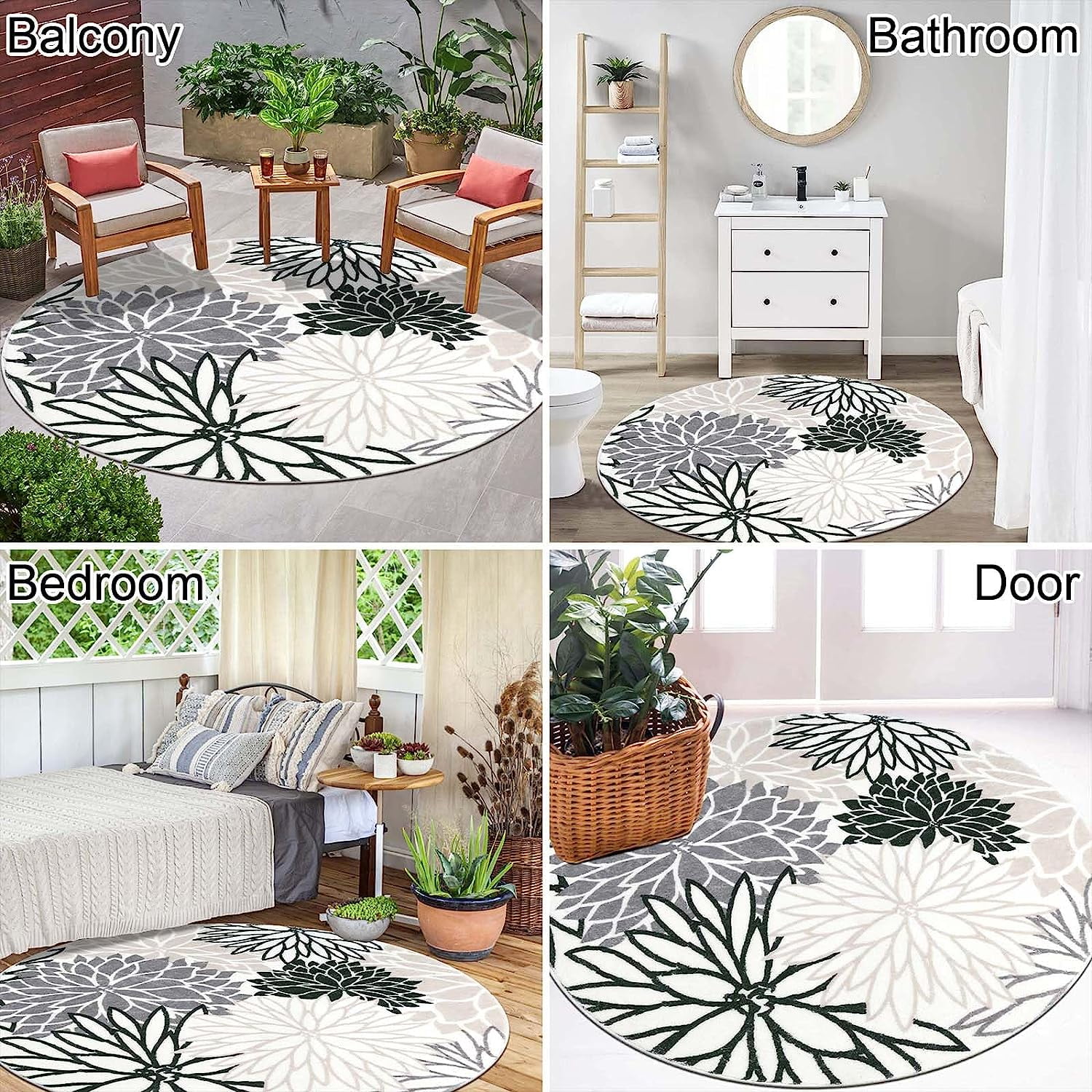 Findosom 4'x4'Round Area Rug,Non Slip Washable Round Rug Boho Area Rug for Living Room,Bedroom,Home Decor,Office,Dining Room,Gray