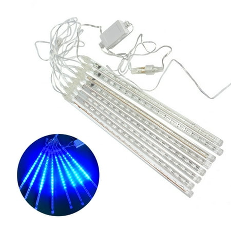 

12 Inches 8 Tubes Meteor Shower Rain Lights Waterproof Xmas Decoration Falling String Lights for Wedding Party Christmas with US Plug (Blue Light)