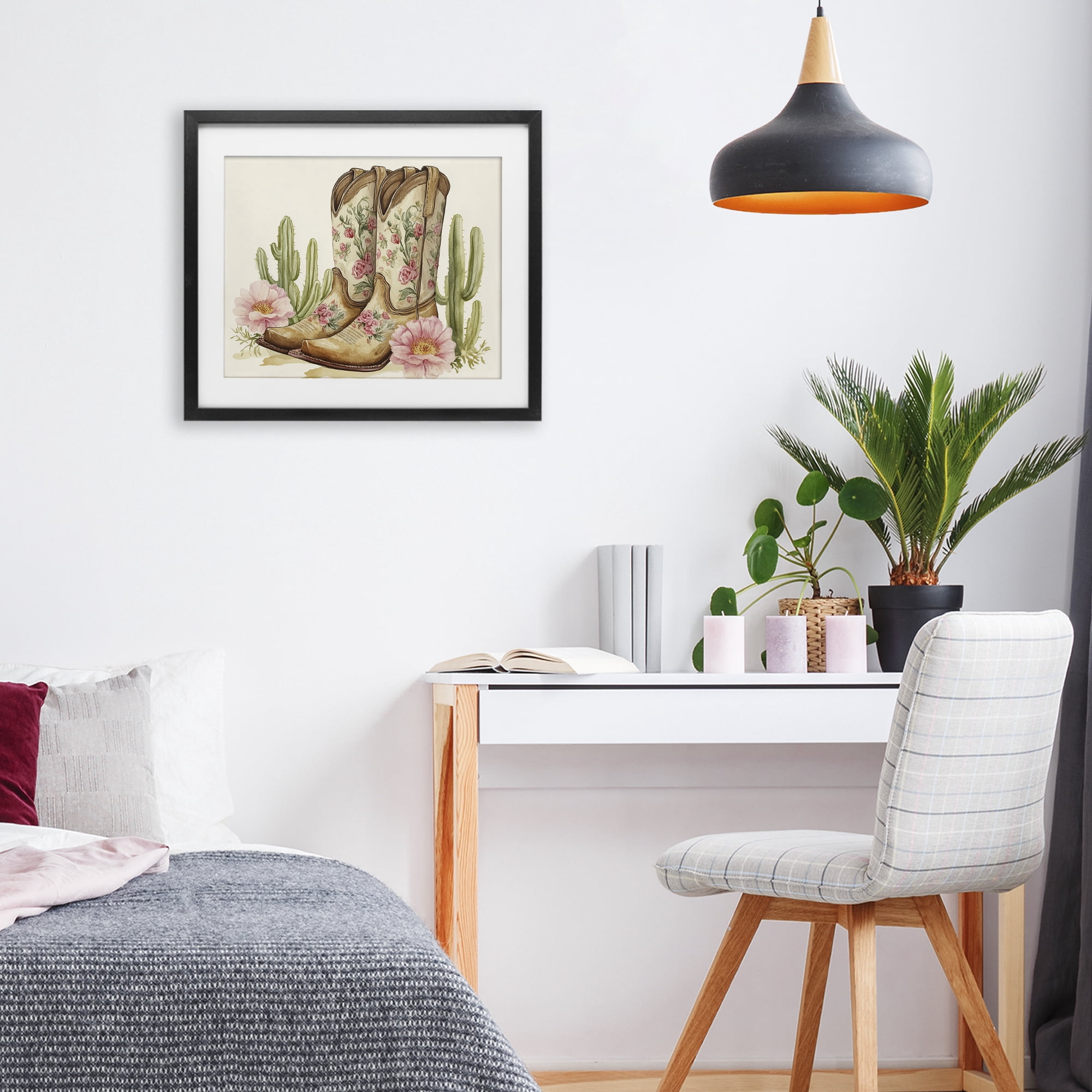 Stupell Industries Floral Boots & Cactuses Black Framed Print Under Glass, design by Heidi Kuntz