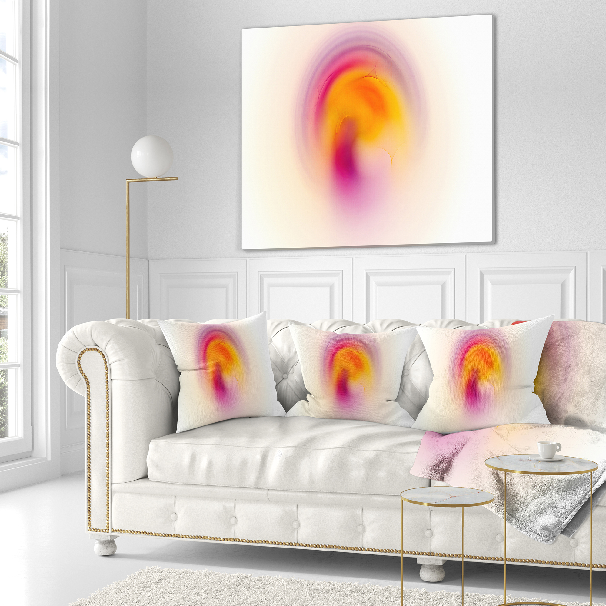 Designart Pink Yellow Luminous Misty Sphere - Abstract Throw Pillow - 18x18