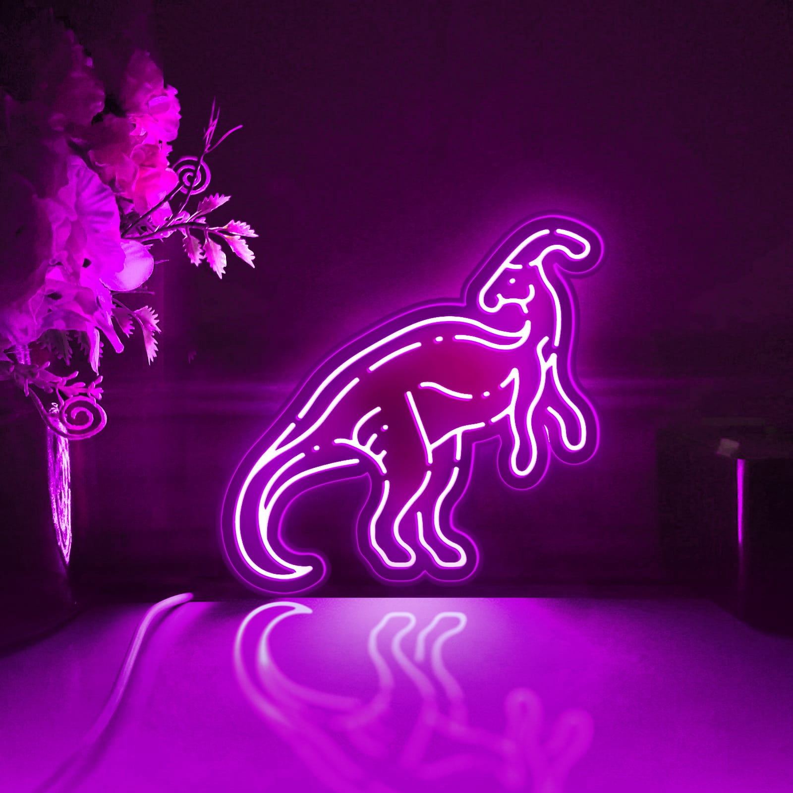 Dinosaur Led Light Box, Dimmable Neon-Like Light Signs USB Power for Wall Decor Bedroom Decoration, Color Flow Effect (WxH) 16"x15"
