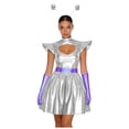 thumbnail image 6 of Aislor Womens Outer Space Alien Dress with Gloves Headband Halloween Space Cadet Rave Outfit Silver M, 6 of 7