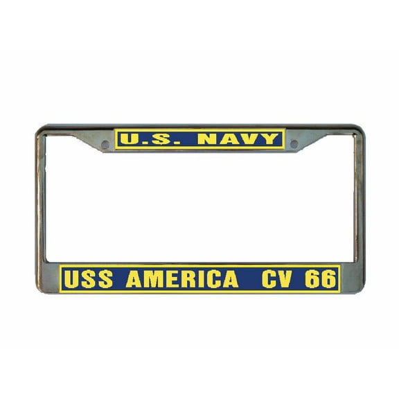 USS AMERICA CV 66 License Plate Frame Gold Chrome Metal Military Navy USN Car Truck RV F001