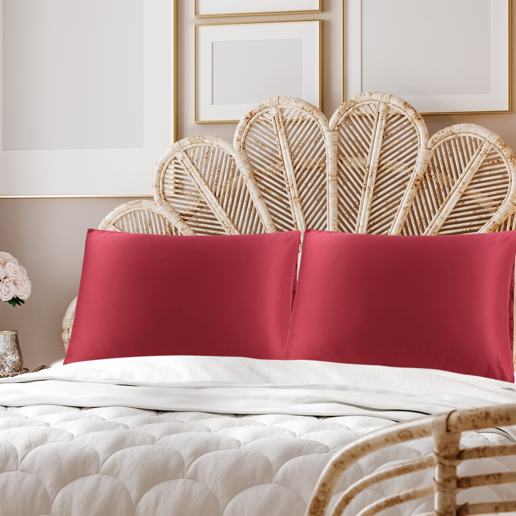 PiccoCasa Luxury Satin Pillowcase Set of 2 Silky Pillow Covers