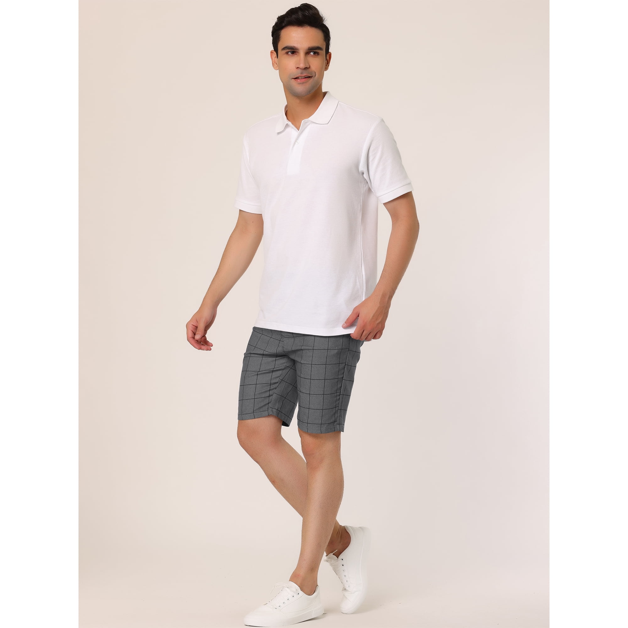 Unique Bargains Men s Summer Plaid Shorts Slim Fit Dress Checked Short Pants Dark Gray 30 Other