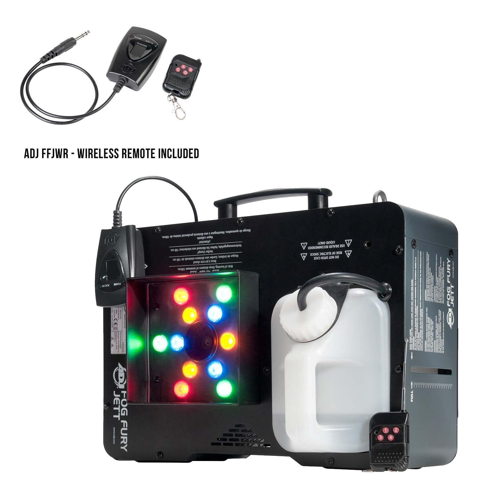 ADJ Fog Fury Jett High Velocity RGBA LED Vertical Fog Machine with Variety Fog Juice Package