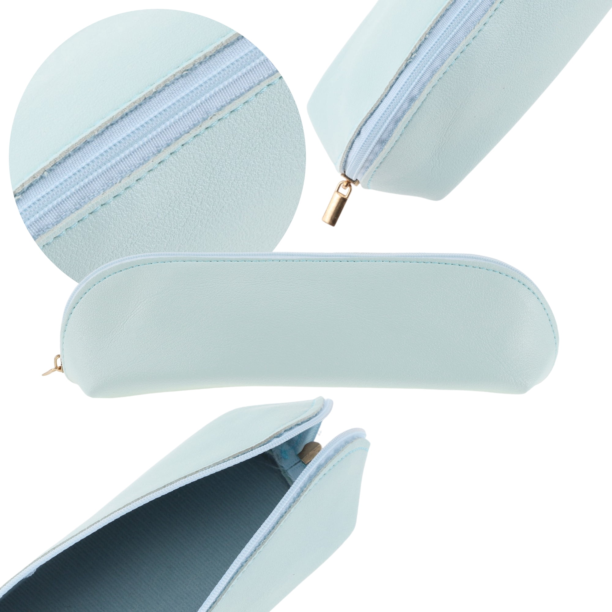 Unique Bargains Zipper Pencil Pen Case Portable Stationery Bag Light Blue