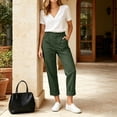thumbnail image 4 of Hueook Womens Golf Pants Lounge Work S High Waisted Straight Leg Cotton and Linen Pants with Flared Casual Point Pocket Pants Army Green XL, 4 of 8