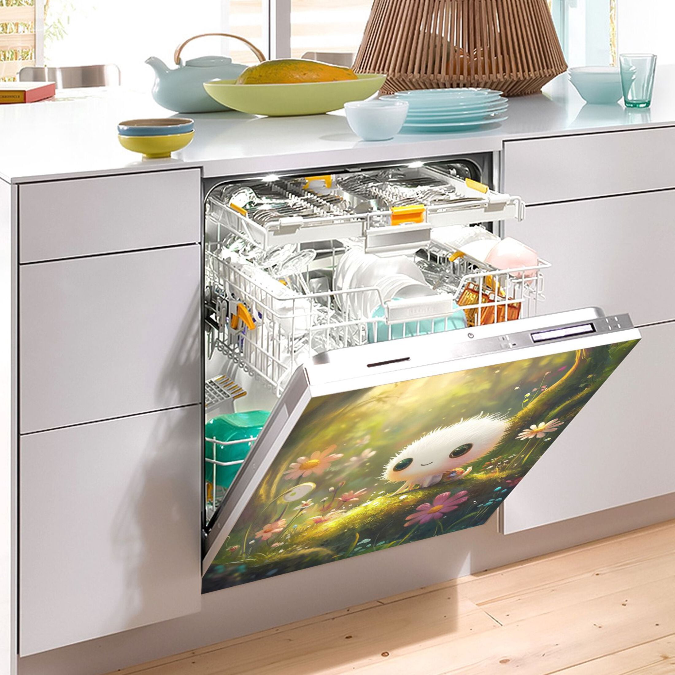 Dishwasher Magnetic Sticker 23x26 Inch Refrigerator Magnetic Sticker Washing Machine Magnetic Sticker Kitchen Panel Magnetic Sticker Home Decor White Cartoon Elf