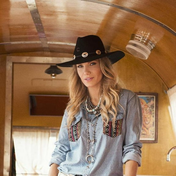 Charlie 1 Horse Traveler Black 3 3/4in Brim Concho Band Fashion Hat Black L