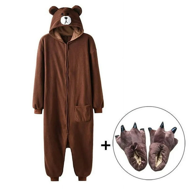 Pijama de animales Kigurumis para hombre y mujer mono de oso zapatillas de dibujos animados ropa de casa de Festival traje calido de invierno monos con botones y cremallera Walmart en