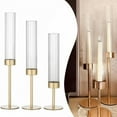 thumbnail image 2 of Miommo Gold Hurricane Candle Holders - Set of 3 Tall Taper Candlestick Holders with Removable Hurricane Glass, Weighted Base for Indoor/Outdoor Use - Elegant Table Centerpiece, Wedding, Party, 2 of 9