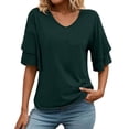 thumbnail image 2 of Lixiuxyad Women T-Shirt Womens V Neck Loose Fit T Shirt Double Layer Flounce Short Sleeve Top,Green, 2 of 6