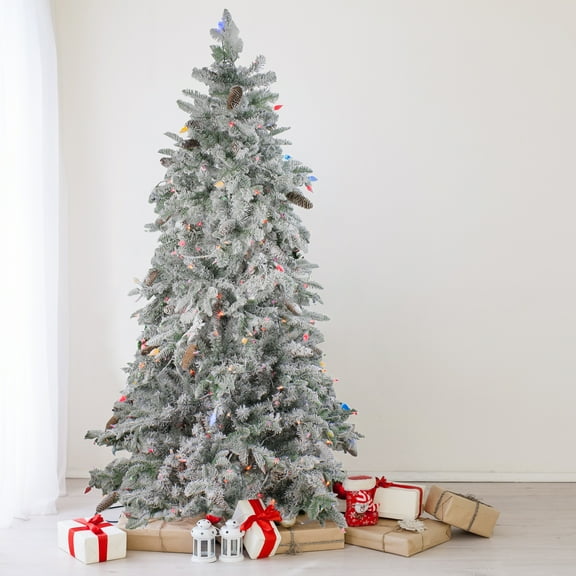Northlight Real Touch™ Pre-Lit Artificial Flocked Dunton Spruce Slim Christmas Tree - 6.5' - Multi