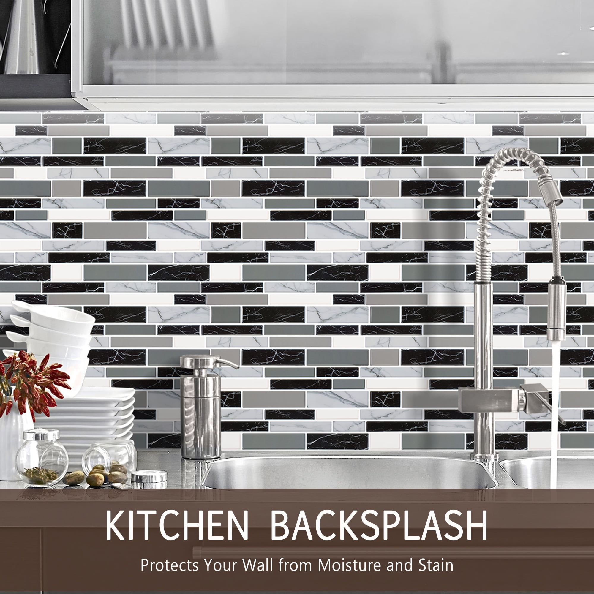 10-Sheet Peel and Stick Backsplash Tile, Stick on Tiles Backsplash for Kitchen & Bathroom Waterproof Self-Adhesive Vinyl Wall Panels