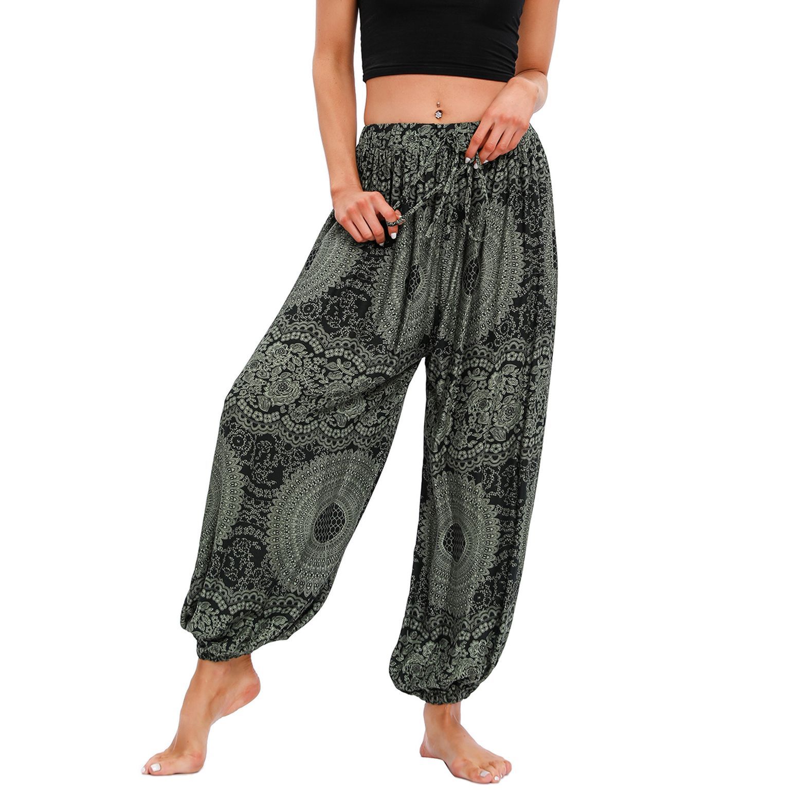 Lu's Chic Women's Boho Yoga Pants Bohemian Hippie Workout Trousers ...