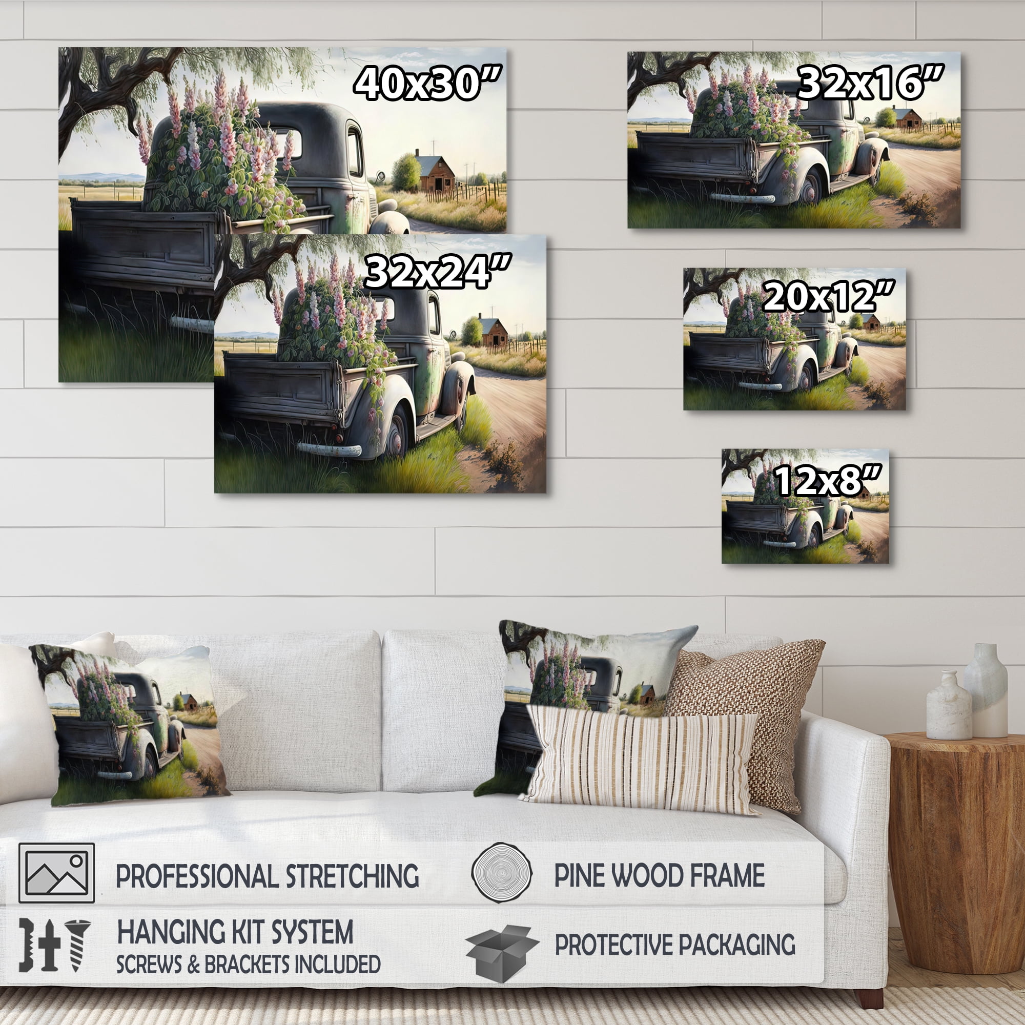 Designart Barn Flower Delivery Truck VII Canvas Wall Art