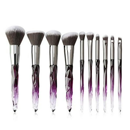 10 Pcs Makeup Brushes Set Powder Comestic Makeup kit Tool with Purple Handle and Brown Fiber