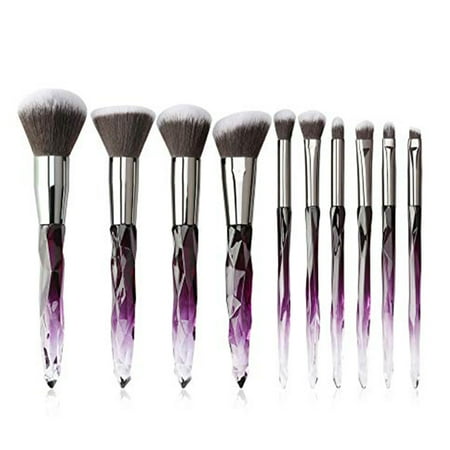 10 Pcs Makeup Brushes Powder Comestic Makeup Set Tool with Purple Handle and Brown