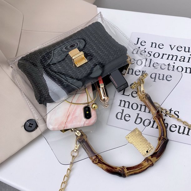 Bolsa bandolera de moda de mano para mujer con exterior transparente (negro) Sywqhk Para Estrenar