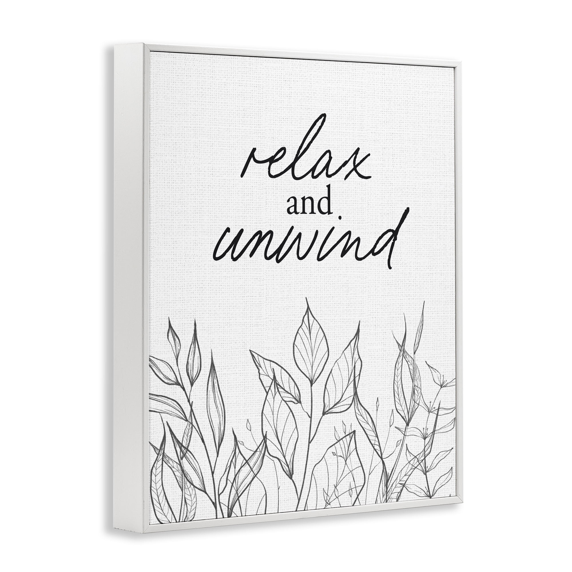Relax Unwind Minimalist Leaves White Framed Giclee Art, design by Lettered and Lined