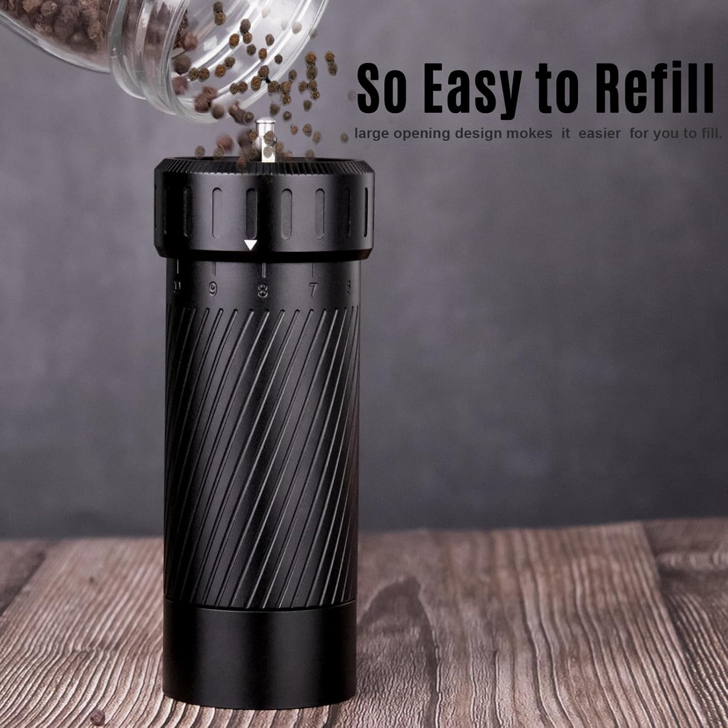 Pepper Mill, High Output Pepper Grinder Professional Grade Heavy Duty Pepper Mill, Manual Aluminum Refillable Pepper Grinder with Upgrade Adjustable Coarseness Design