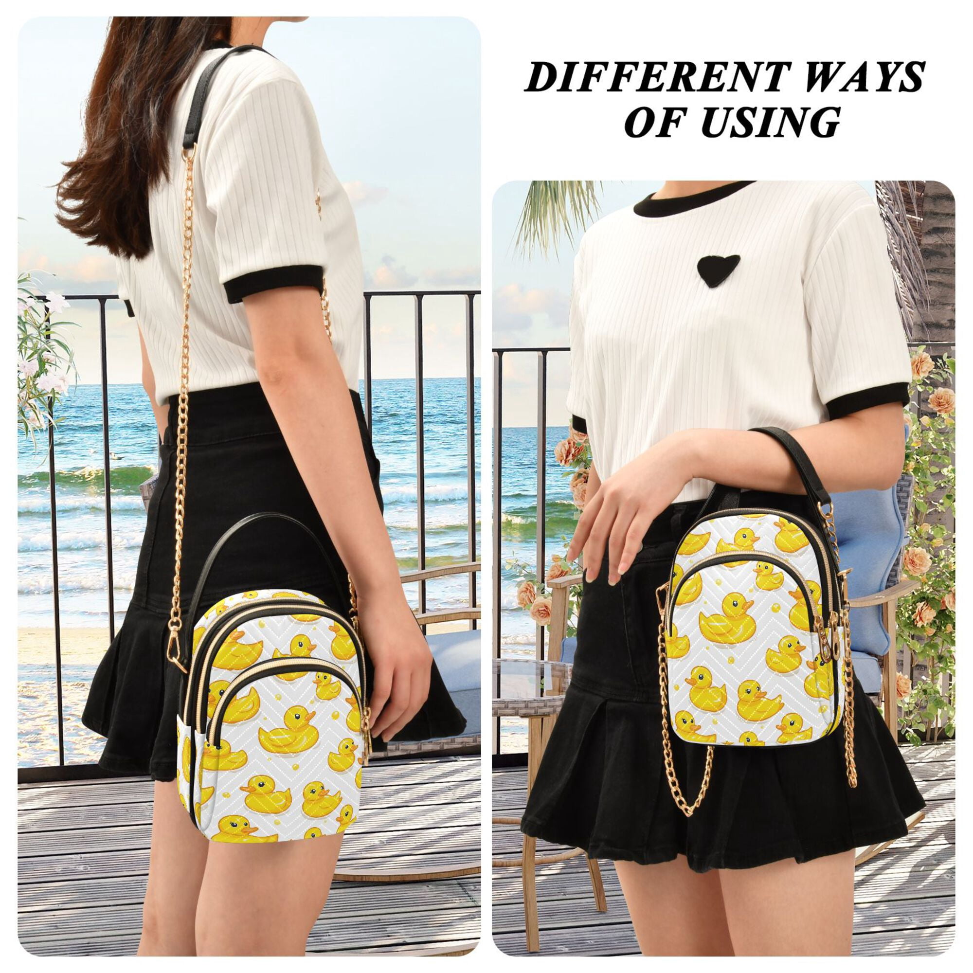 FORMRS Crossbody Bag for Women Quilted Travel Shoulder Cell Phone Purse with Chain Strap Handbag, Yellow Rubber Ducks