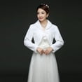 thumbnail image 5 of ROZYARD Womens Lady Faux Fur Long Sleeve Shawl Wrap Lapel Collar Pompom Ball Lace Up Whi, 5 of 8