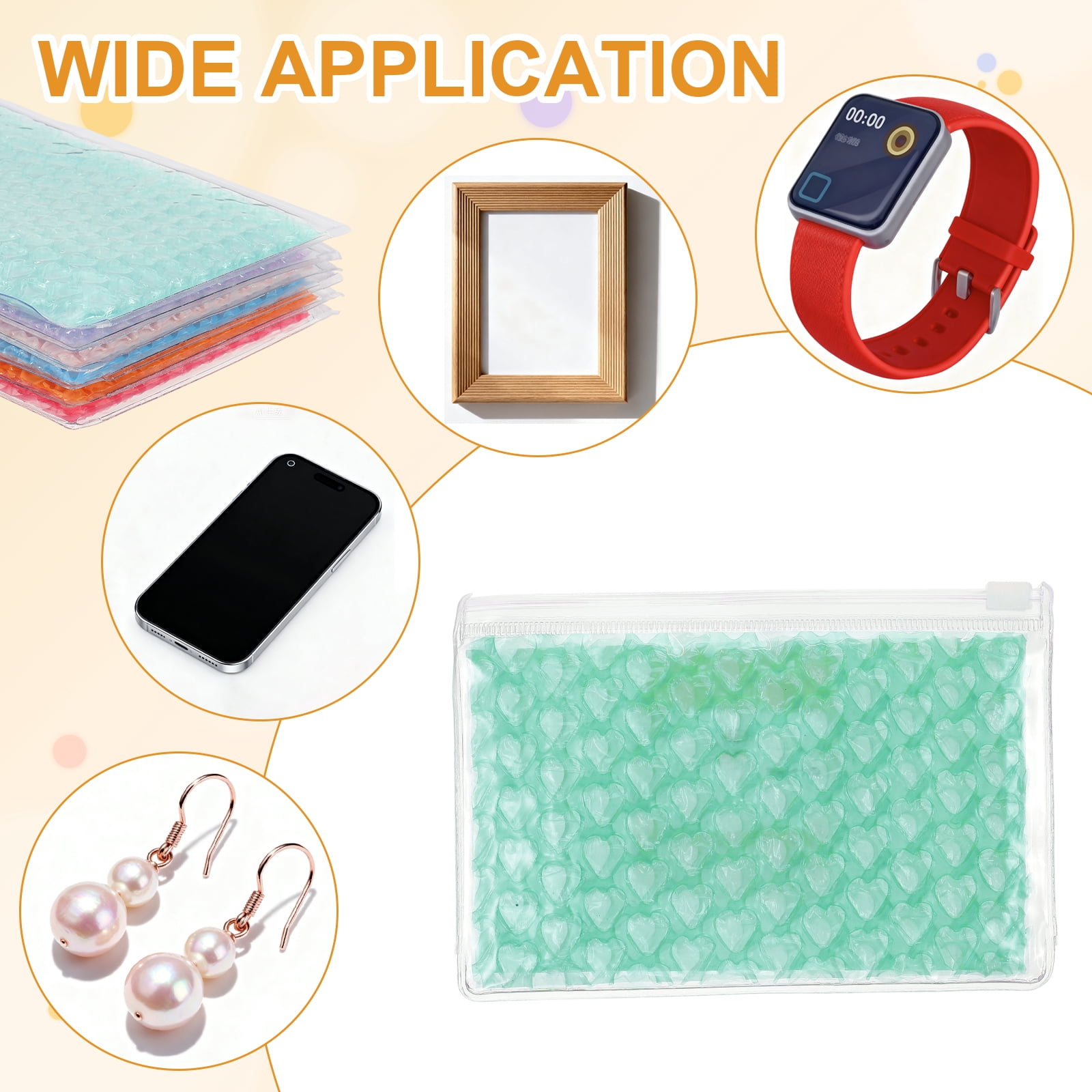 Uxcell Clear Bubble Bags, (9 x 6 Inch, Green) (6 Pcs), Lightweight Economic Heart Bubble Wrapping Pouches Zipper Packing Cushioning Bag, Suit for - Mailing Shipping/Packaging/Storage