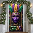 thumbnail image 3 of Purple Mask Mardi Gras Banner Gold Ornate Masquerade Display Green Feather Emerald Gem Carnival Backdrop for Carnival Party Masquerade Ball Festive Celebration, 3 of 4