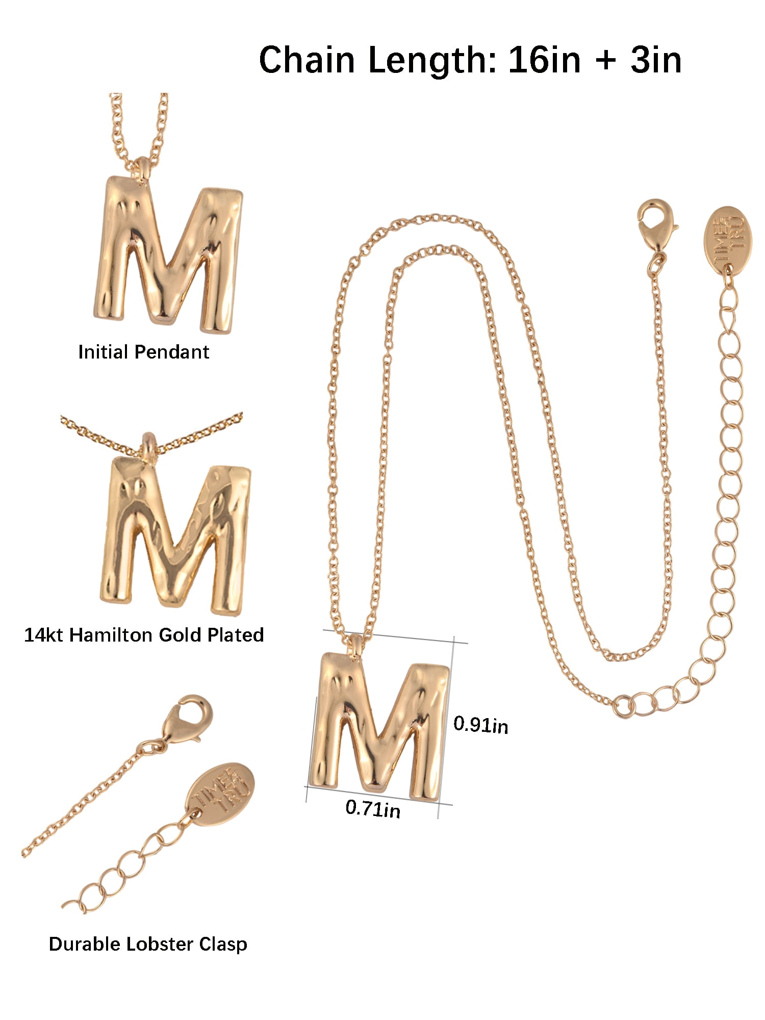 Time and Tru Goldtone Hammered Initial "M" Pendant Necklace