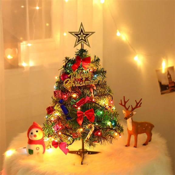Bigersell Tabletop Christmas Tree with Lights, 50cm Small Artificial Mini Christmas Trees Decorations for Table Desk with Decorative Hanging Ornaments Sets Home Decor