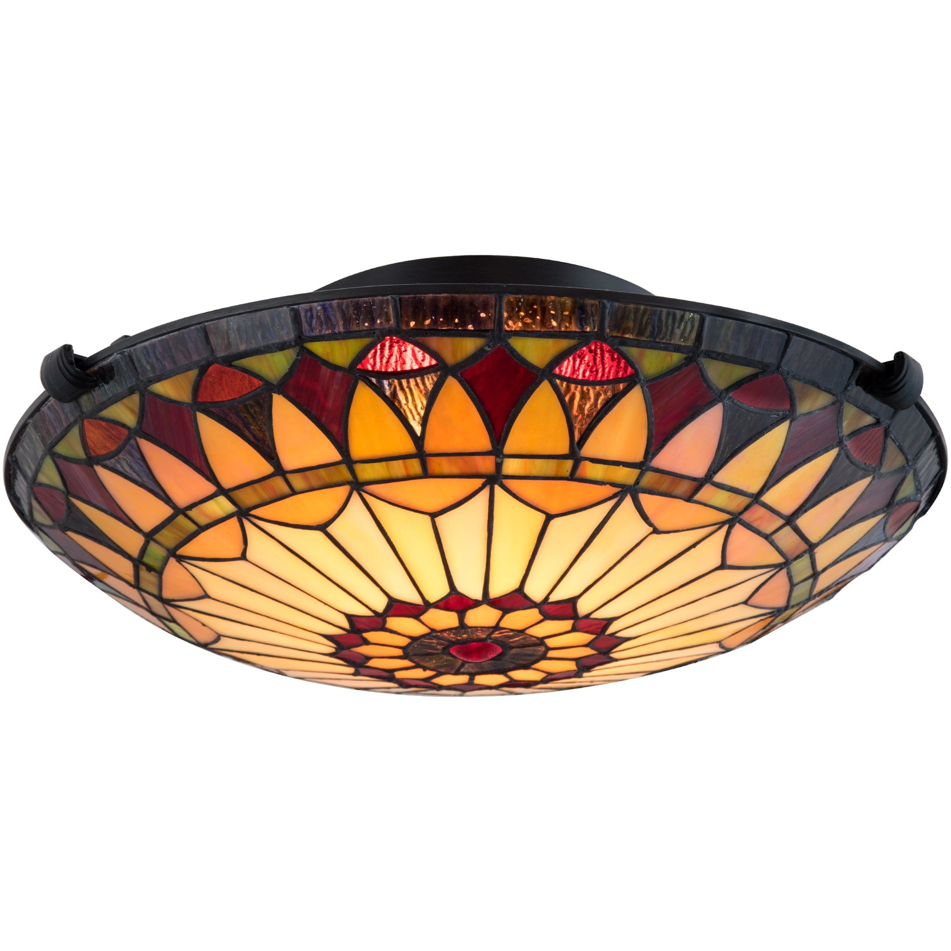 Kira Home Mateo 16" Tiffany Style Flush Mount Ceiling Light, 2-Light Hand-Crafted Art Glass Sunflower Pattern, Black
